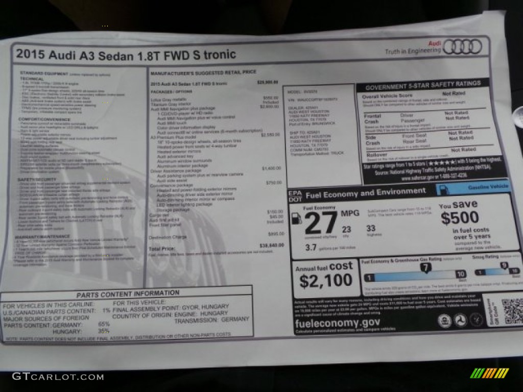 2015 Audi A3 1.8 Premium Plus Window Sticker Photo #95561750