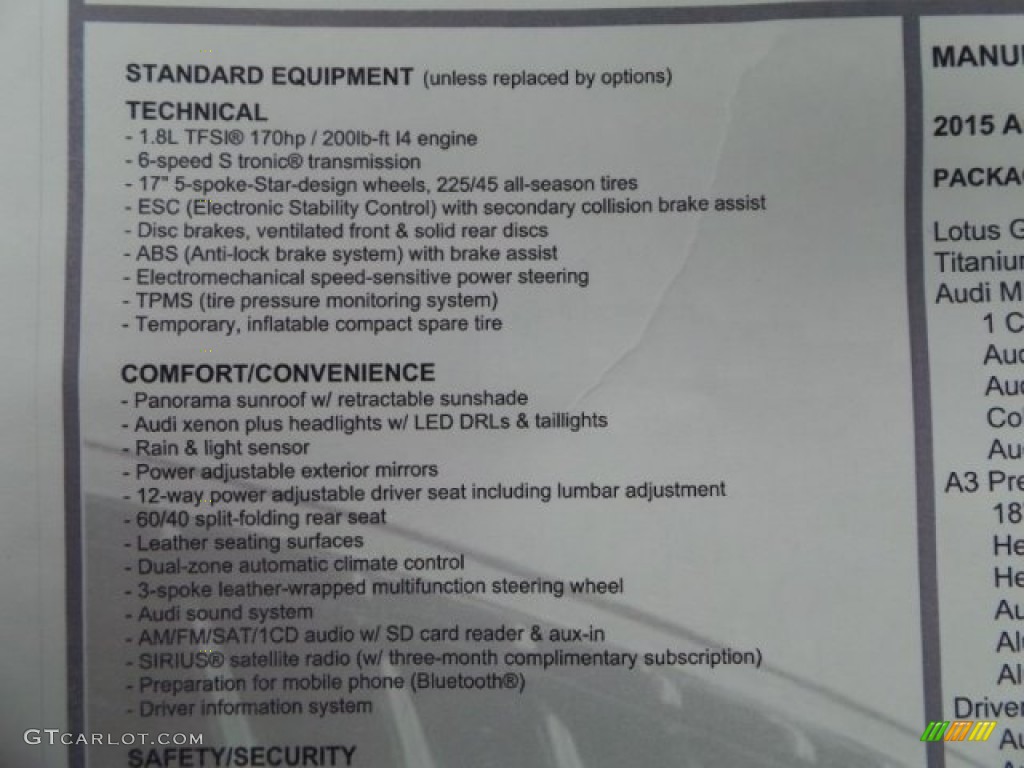 2015 Audi A3 1.8 Premium Plus Window Sticker Photo #95561792
