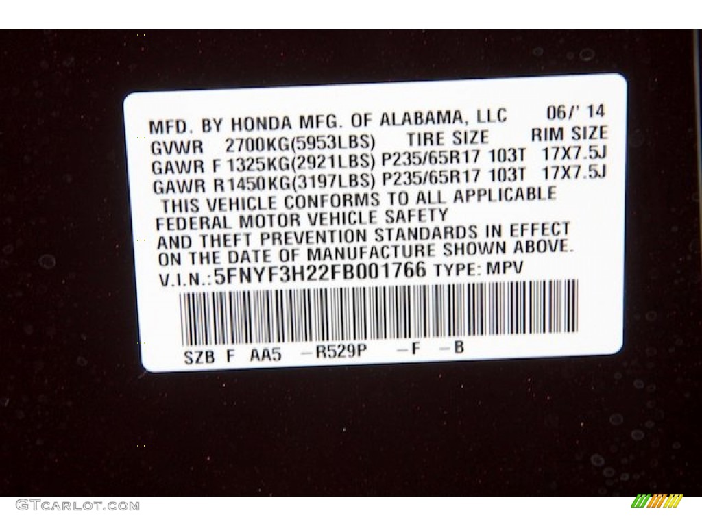 2015 Pilot Color Code R529P for Dark Cherry Pearl Photo #95582393
