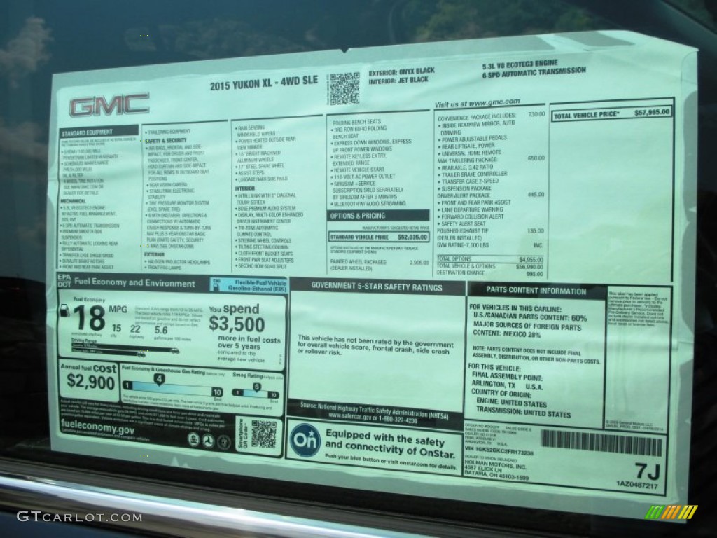 2015 GMC Yukon XL SLE 4WD Window Sticker Photo #95600998