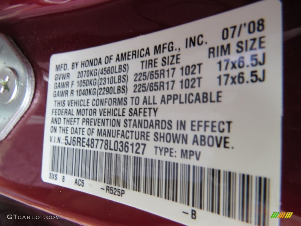 2008 CR-V EX-L 4WD - Tango Red Pearl / Gray photo #26