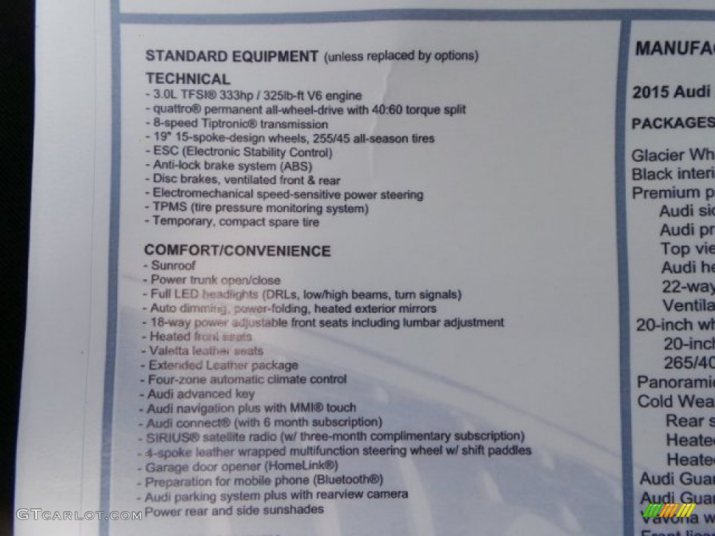 2015 Audi A8 L 3.0T quattro Window Sticker Photo #95639990