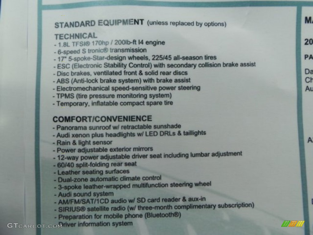 2015 Audi A3 1.8 Premium Plus Window Sticker Photo #95640689