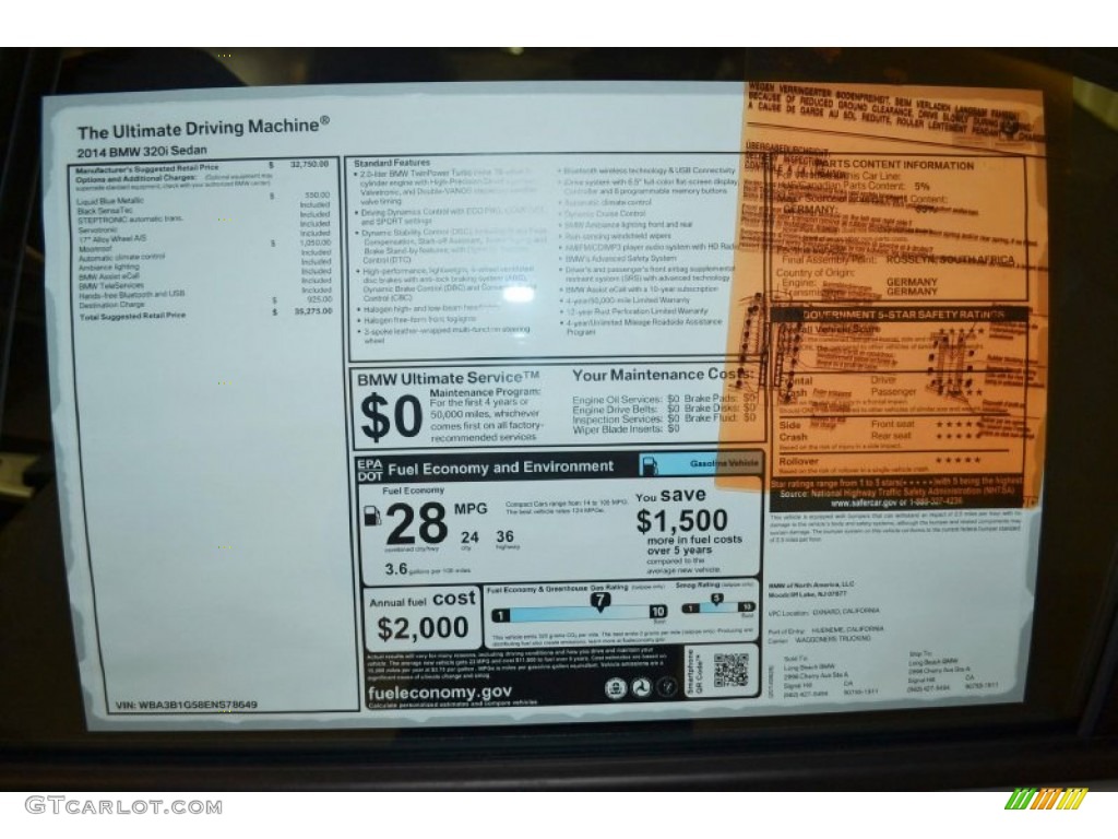 2014 3 Series 320i Sedan - Liquid Blue Metallic / Black photo #5