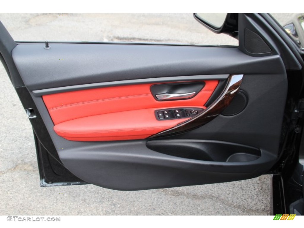 2014 BMW 3 Series 328i xDrive Sedan Coral Red/Black Door Panel Photo #95672631