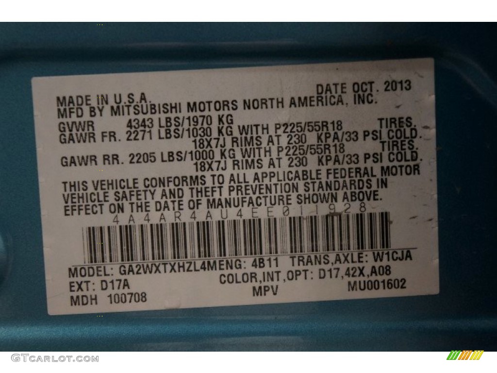 2014 Outlander Sport SE AWD - Laguna Blue Metallic / Black photo #22