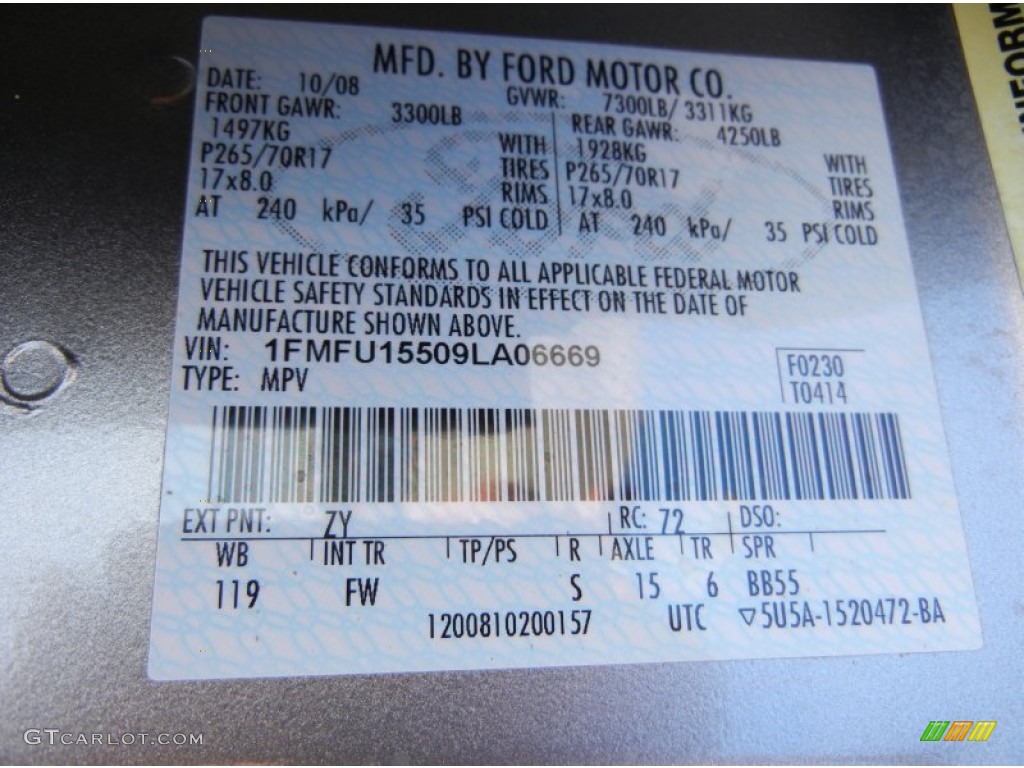 2009 Ford Expedition XLT Color Code Photos