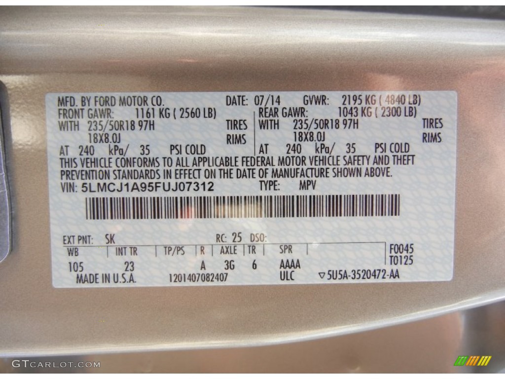 2015 MKC Color Code SK for Silver Sand Metallic Photo #95681769