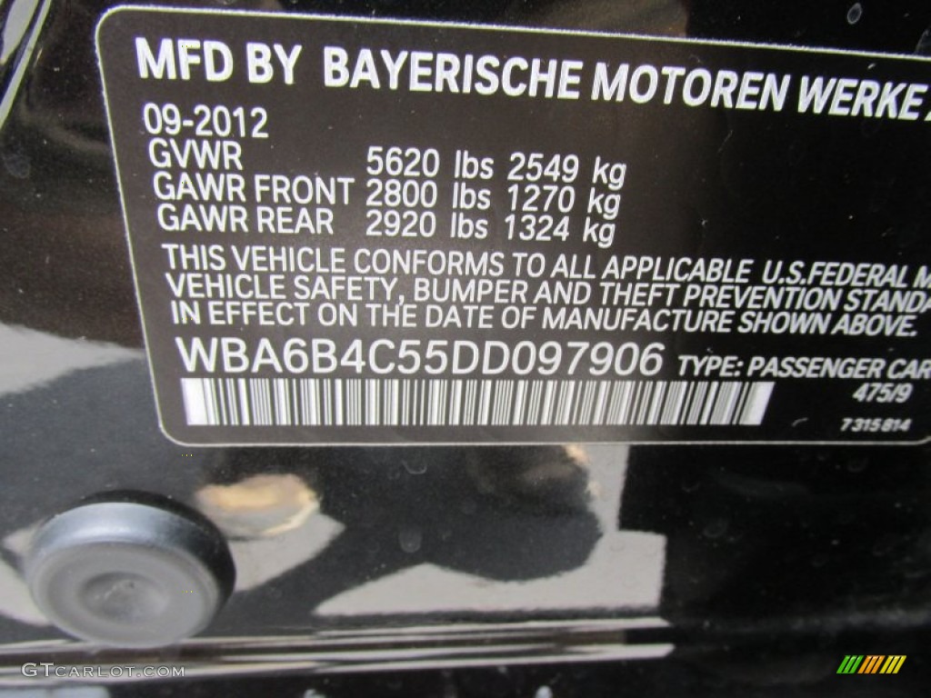 2013 BMW 6 Series 650i xDrive Gran Coupe Color Code Photos