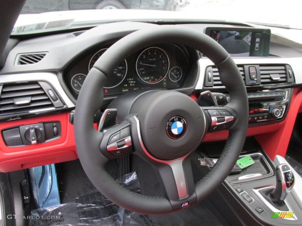2014 BMW 4 Series 428i xDrive Coupe Coral Red Steering Wheel Photo #95709626