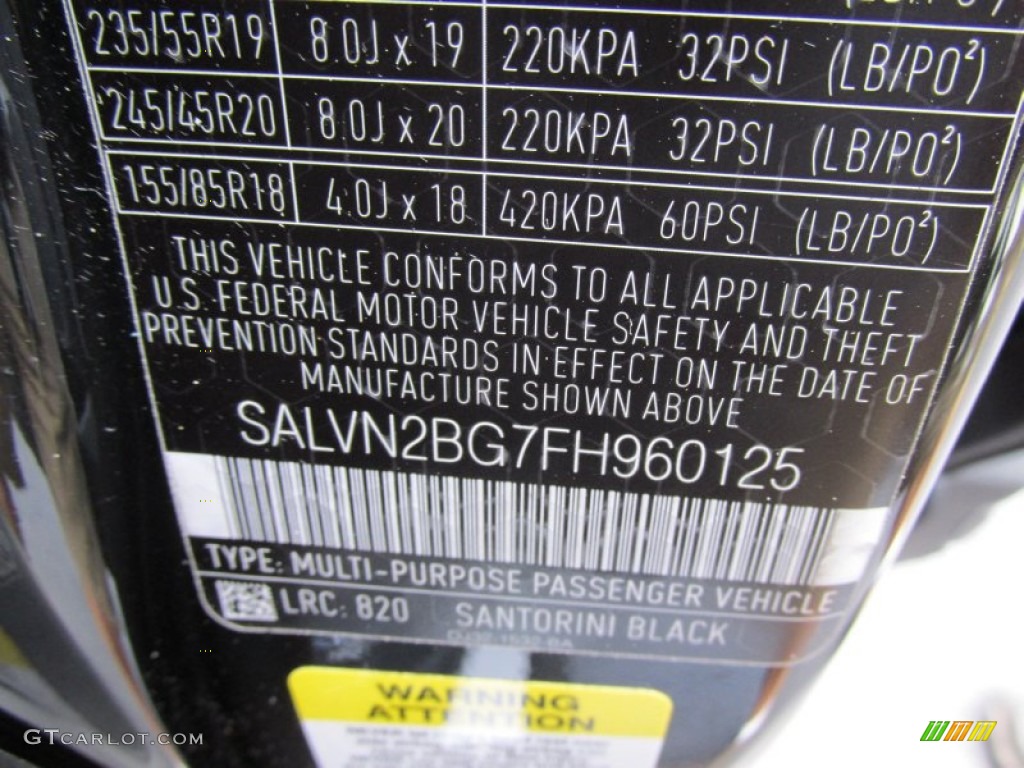 2015 Range Rover Evoque Color Code 820 for Santorini Black Metallic Photo #95710271