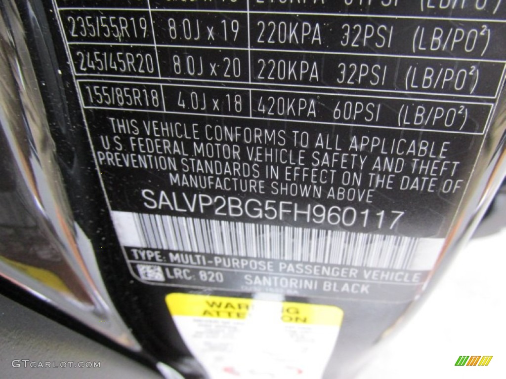2015 Range Rover Evoque Color Code 820 for Santorini Black Metallic Photo #95710802