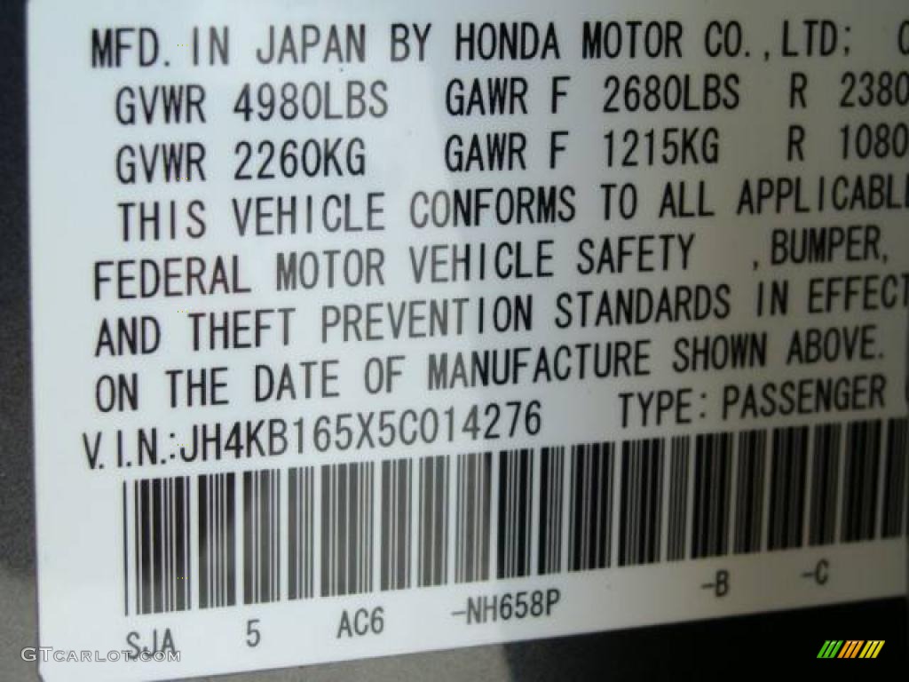 2005 RL Color Code NH658P for Carbon Gray Pearl Photo #9572781