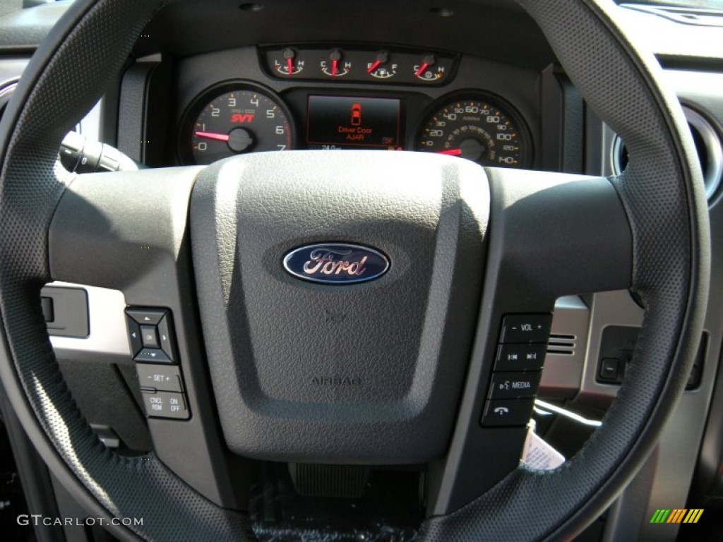 2014 Ford F150 SVT Raptor SuperCrew 4x4 Raptor Special Edition Black/Brick Accent Steering Wheel Photo #95754063