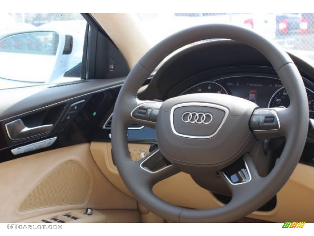 2015 Audi A8 L 4.0T quattro Velvet Beige Steering Wheel Photo #95762319
