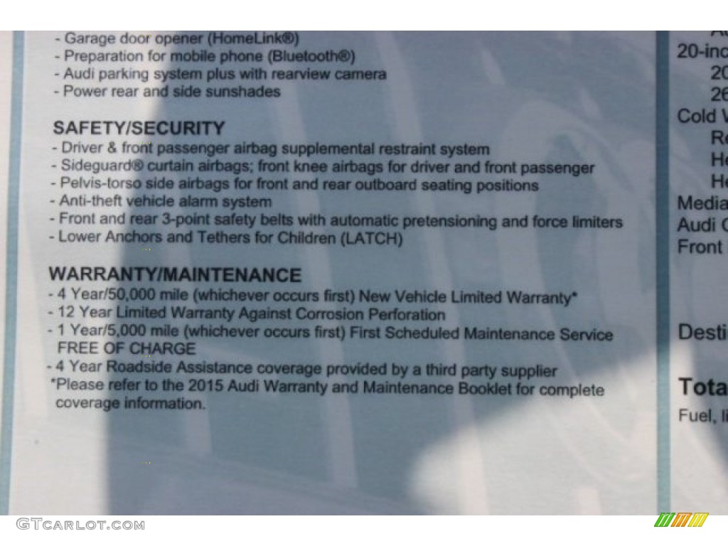 2015 Audi A8 L 4.0T quattro Window Sticker Photo #95762451