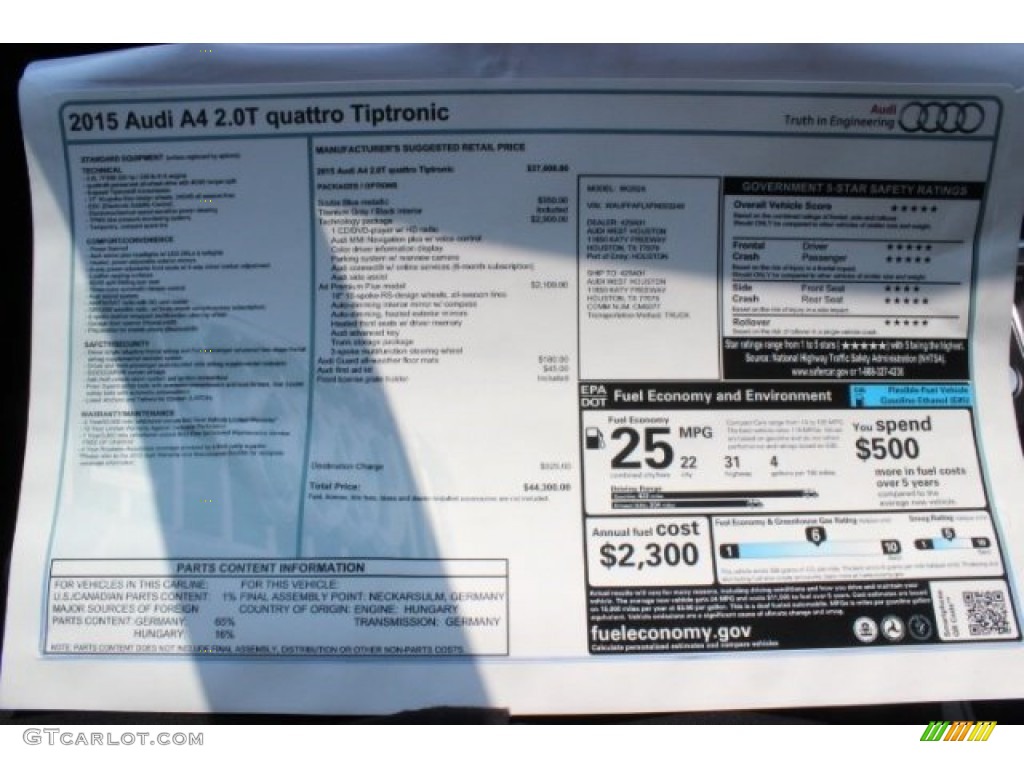 2015 Audi A4 2.0T Premium Plus quattro Window Sticker Photo #95766153