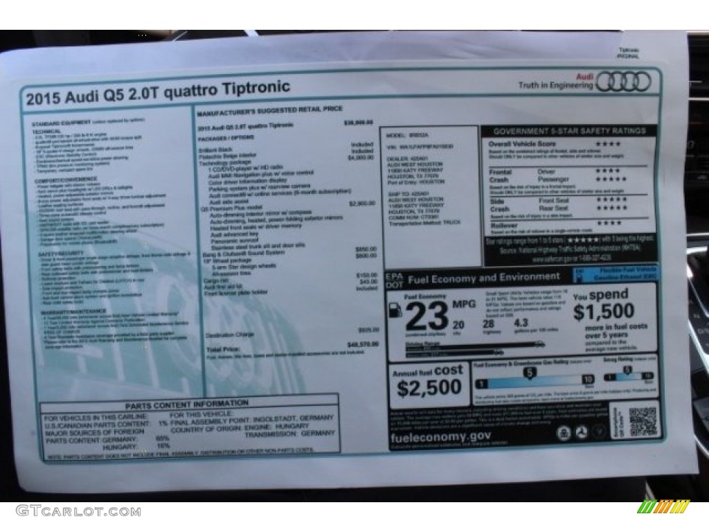 2015 Audi Q5 2.0 TFSI Premium Plus quattro Window Sticker Photo #95766795