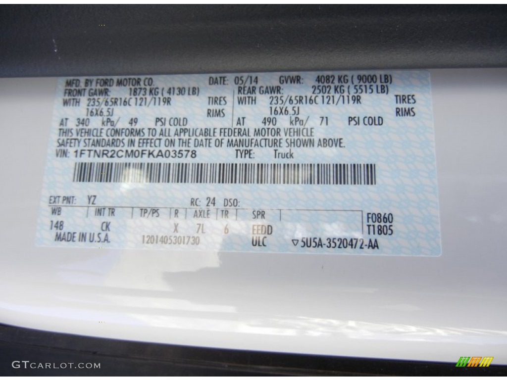 2015 Transit Color Code YZ for Oxford White Photo #95767815