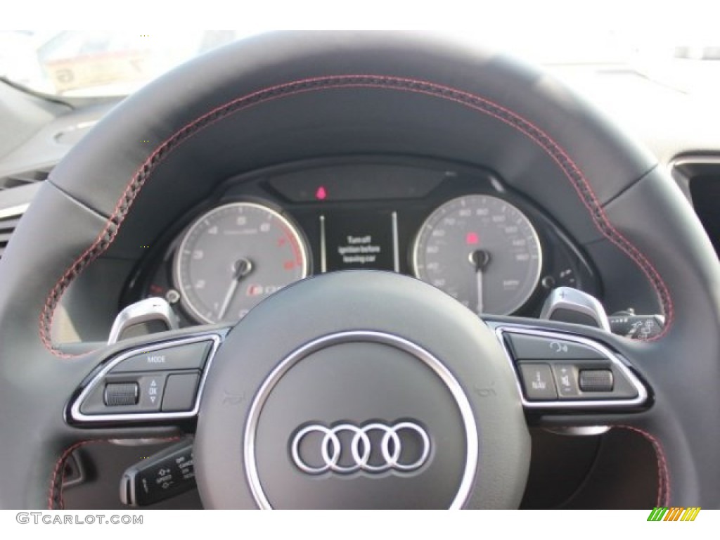 2015 Audi SQ5 Premium Plus 3.0 TFSI quattro Black/Magma Red Steering Wheel Photo #95767905