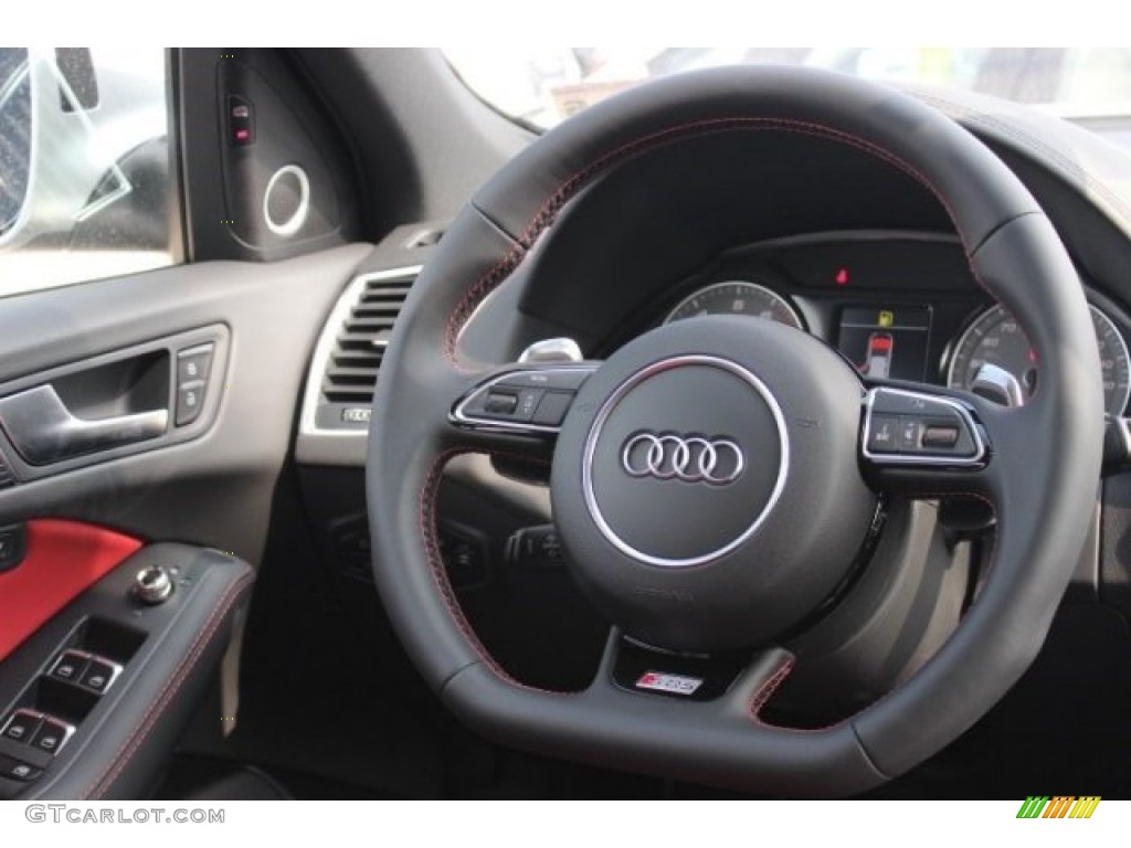 2015 Audi SQ5 Premium Plus 3.0 TFSI quattro Black/Magma Red Steering Wheel Photo #95768013