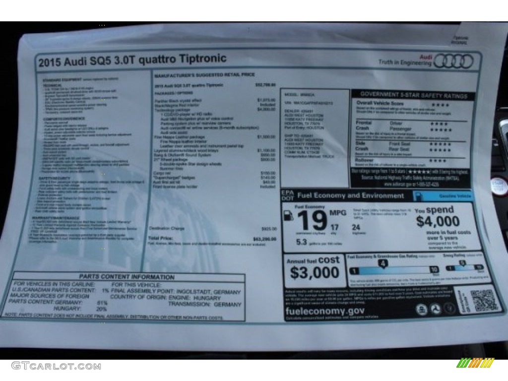 2015 Audi SQ5 Premium Plus 3.0 TFSI quattro Window Sticker Photo #95768091