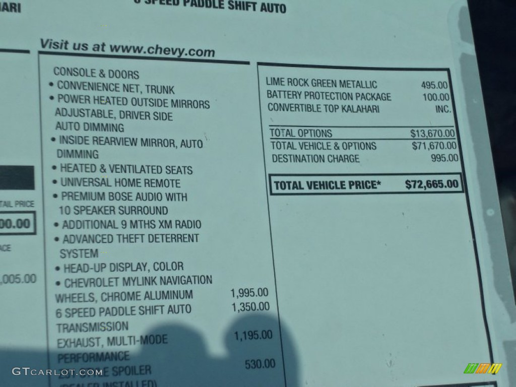 2014 Chevrolet Corvette Stingray Convertible Window Sticker Photo #95790144