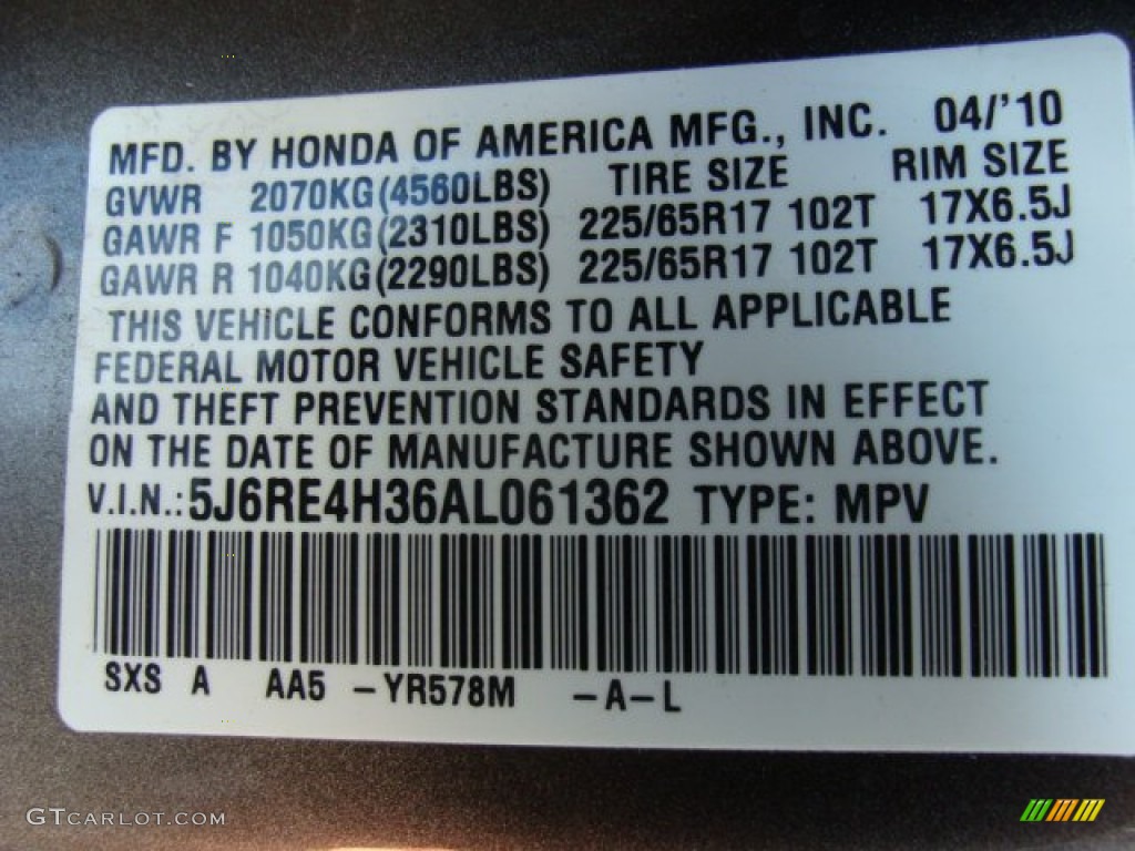 2010 CR-V LX AWD - Urban Titanium Metallic / Black photo #23