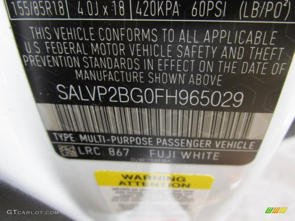 2015 Range Rover Evoque Color Code 867 for Fuji White Photo #95840425
