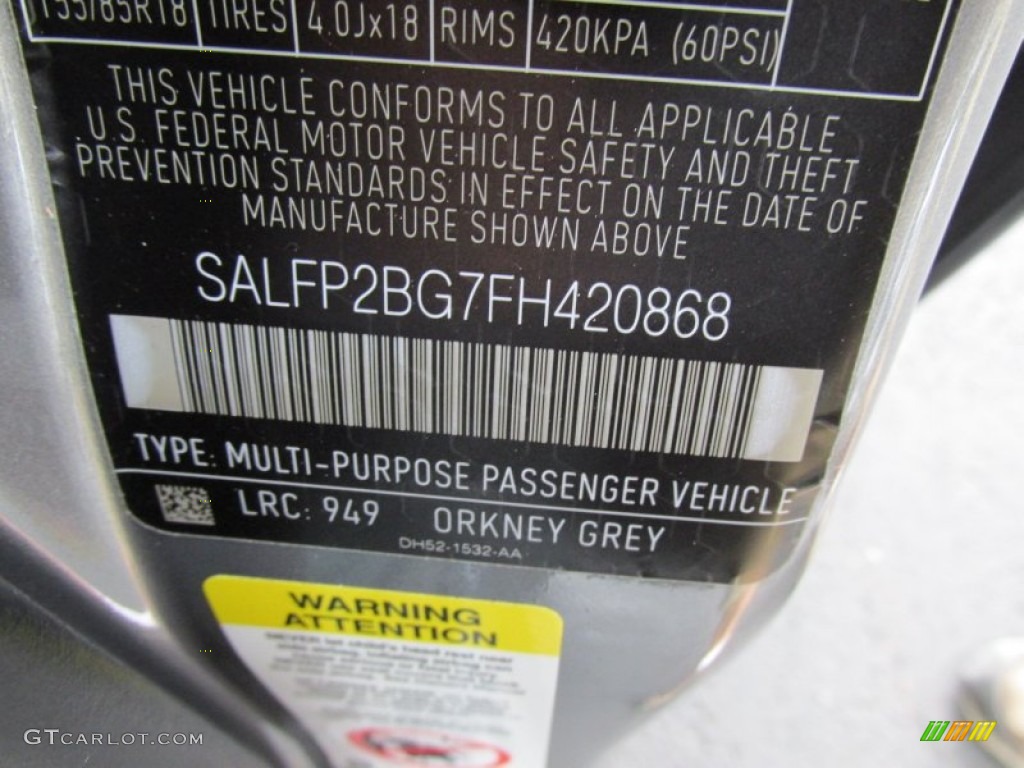 2015 LR2 Color Code 949 for Orkney Grey Metallic Photo #95843625