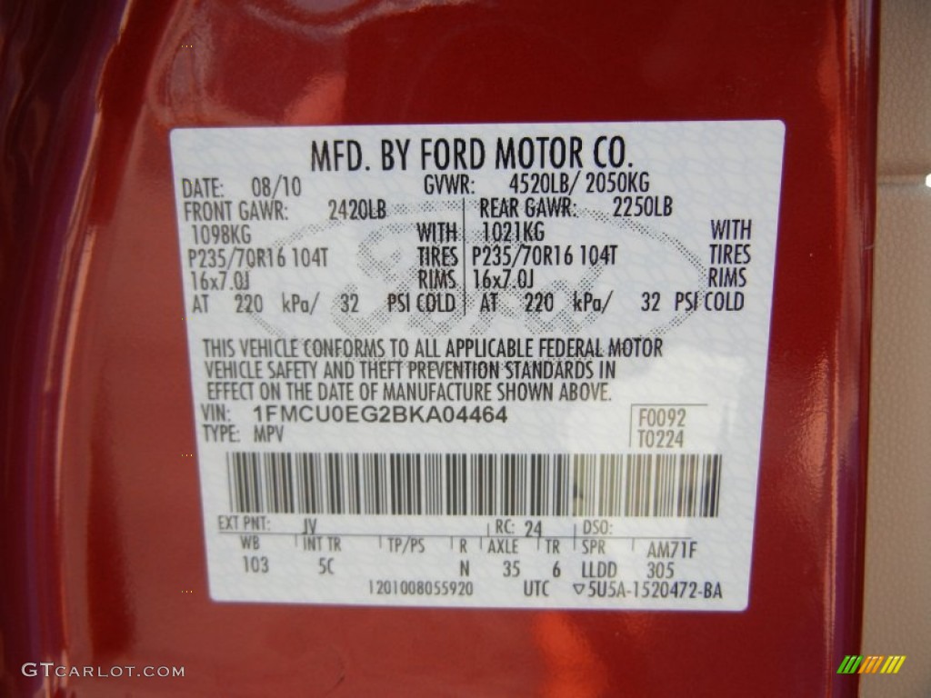 2011 Ford Escape Limited V6 Color Code Photos