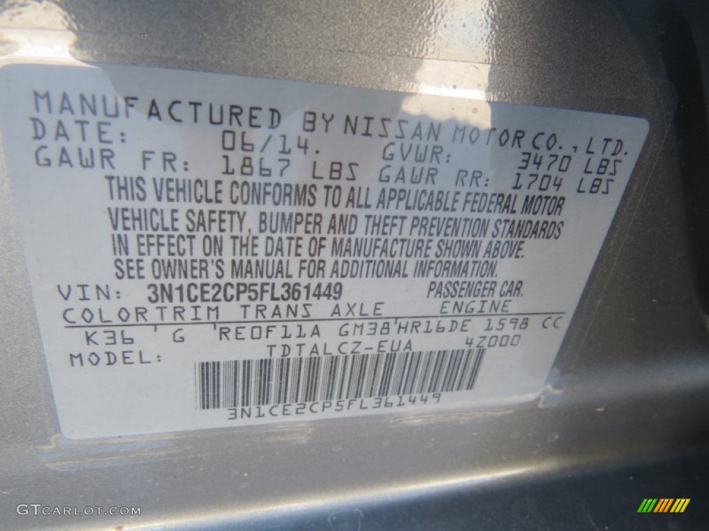 2015 Versa Note Color Code K36 for Magnetic Gray Photo #95862406