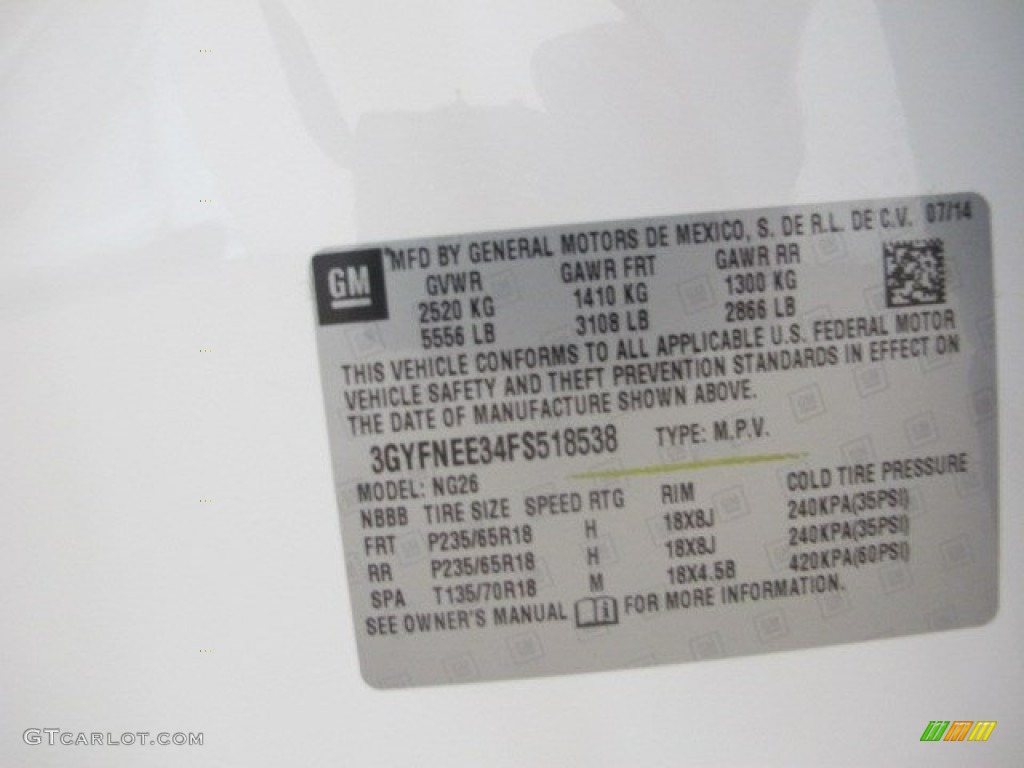 2015 Cadillac SRX Luxury AWD Info Tag Photos