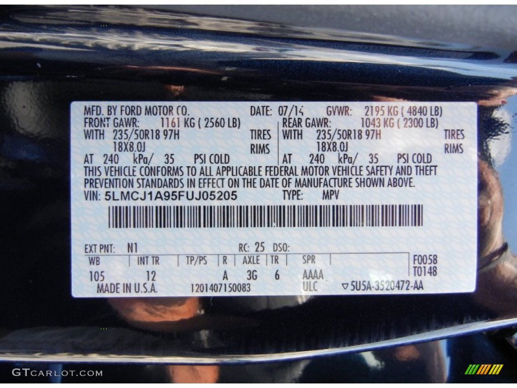 2015 Lincoln MKC FWD Color Code Photos