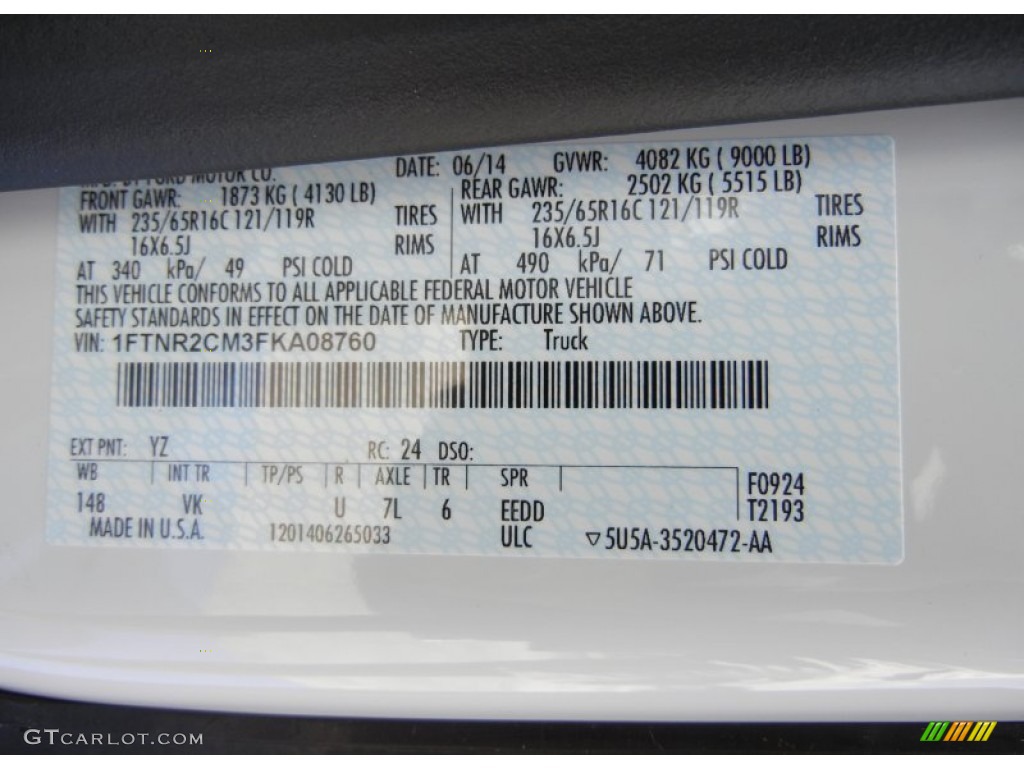 2015 Transit Color Code YZ for Oxford White Photo #95878651