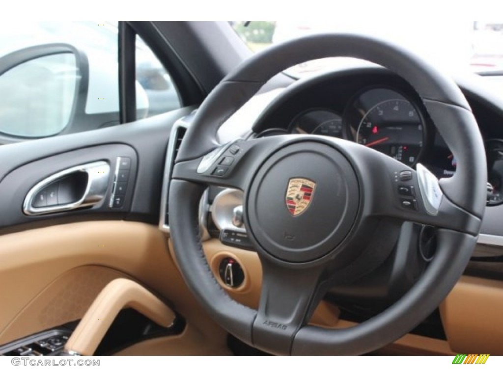 2014 Porsche Cayenne Platinum Edition Black/Luxor Beige Steering Wheel Photo #95885824