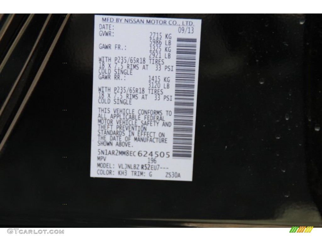 2014 Pathfinder Color Code KH3 for Super Black Photo #95887483