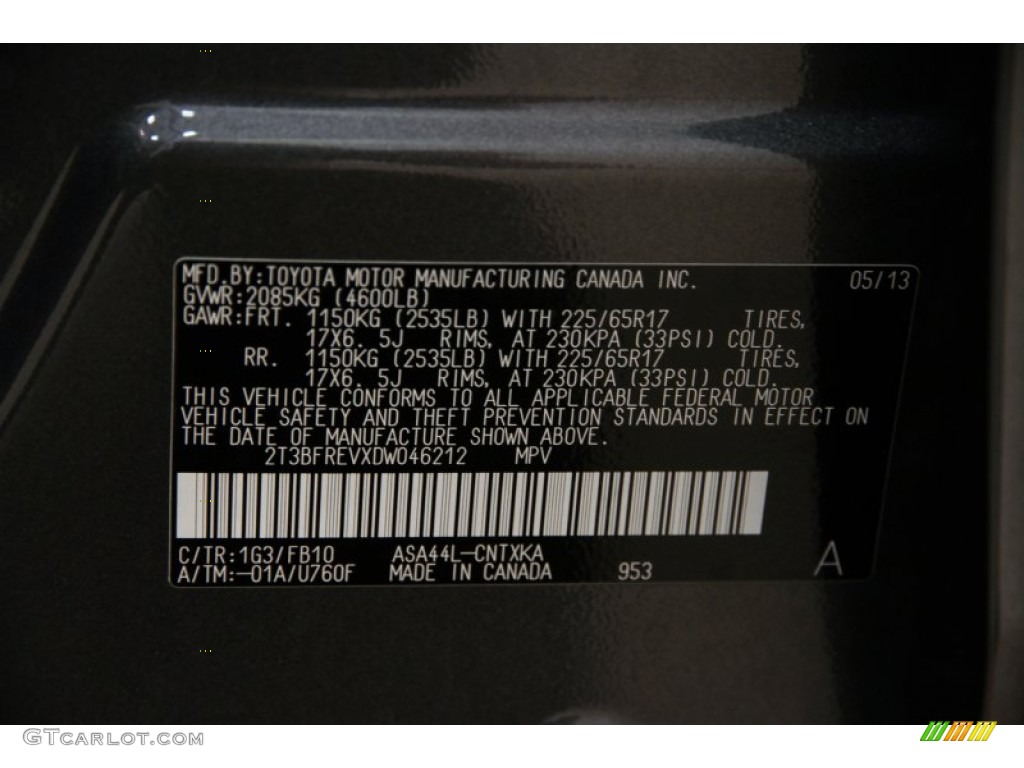 2013 RAV4 Color Code 1G3 for Magnetic Gray Metallic Photo #95913364