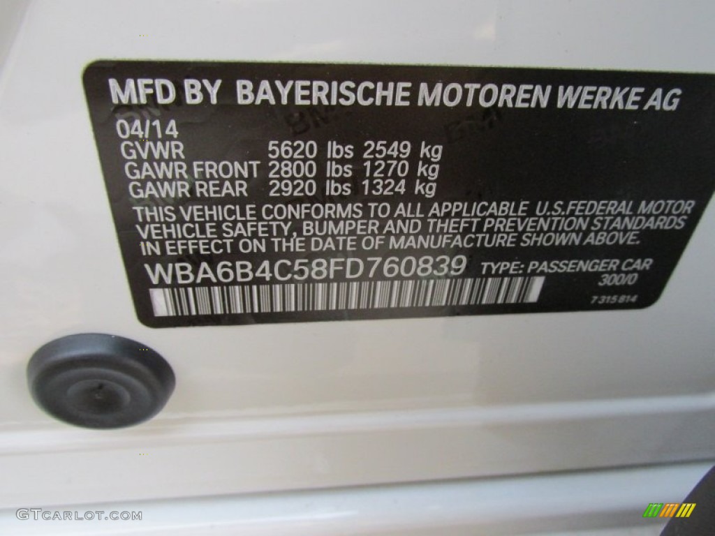 2015 6 Series Color Code 300 for Alpine White Photo #95917837
