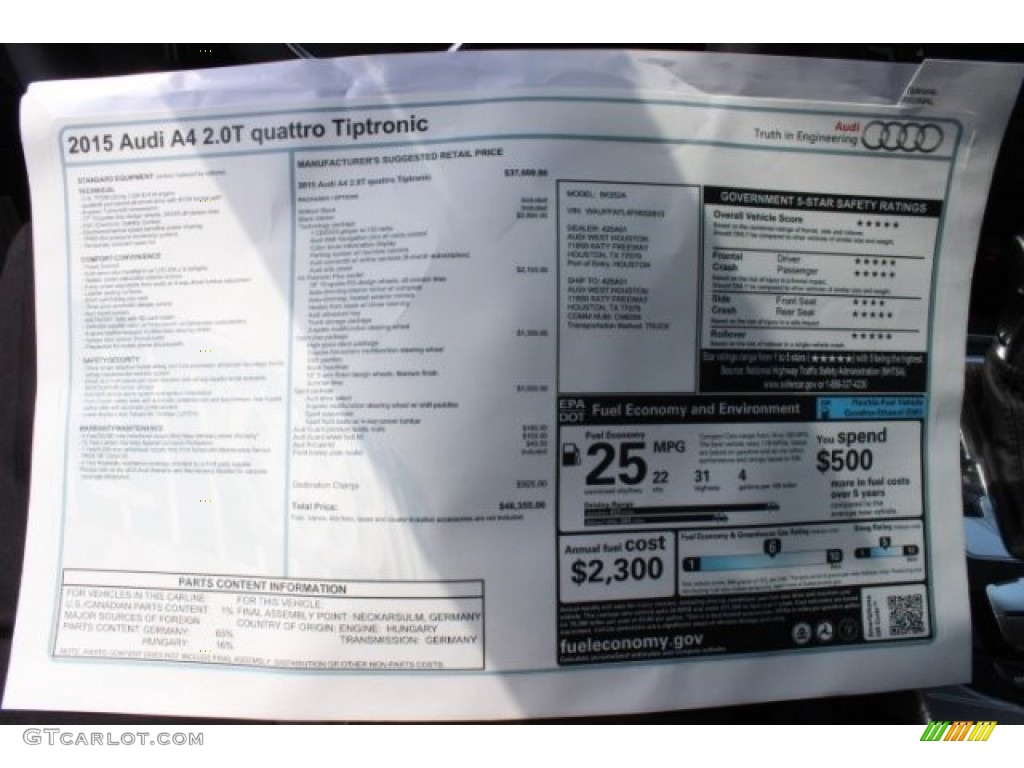 2015 Audi A4 2.0T Premium Plus quattro Window Sticker Photo #95923192