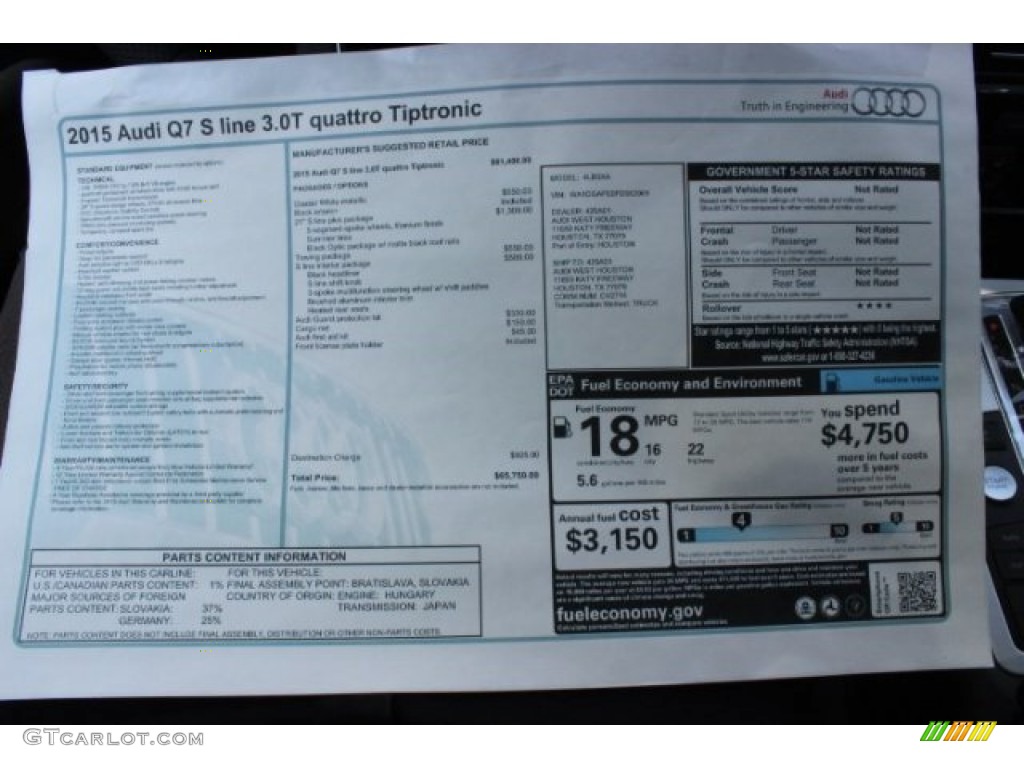 2015 Audi Q7 3.0 Prestige quattro Window Sticker Photo #95924071