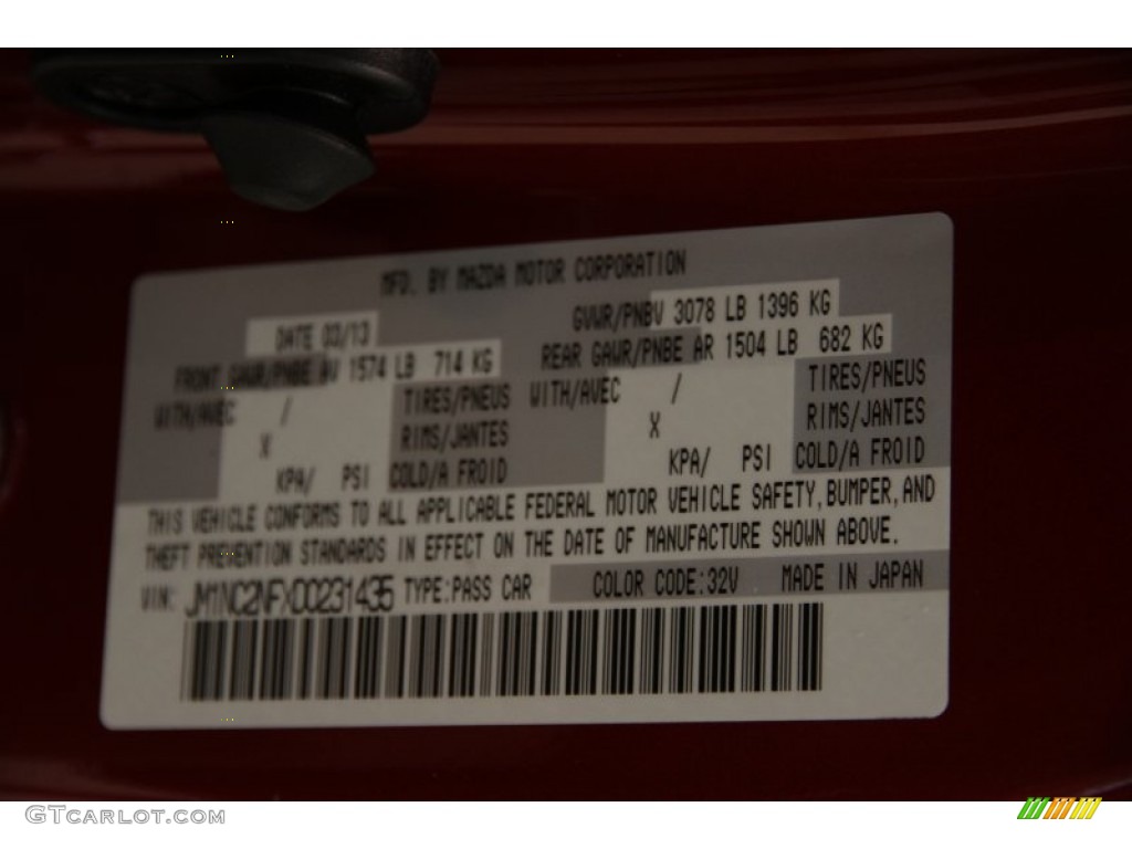 2013 MX-5 Miata Color Code 32V for Copper Red Mica Photo #95933377