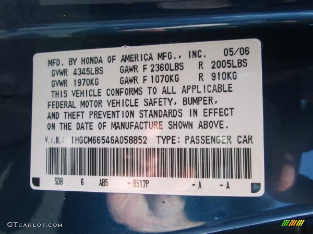 2006 Accord EX-L V6 Sedan - Sapphire Blue Pearl / Gray photo #29