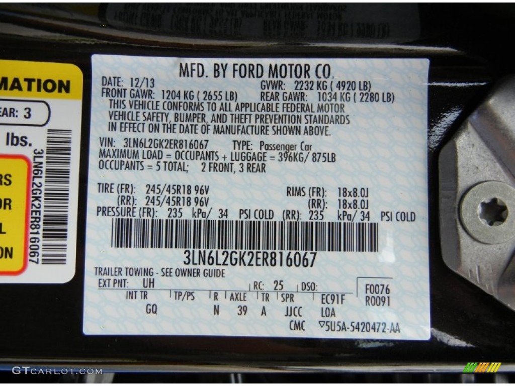 2014 Lincoln MKZ FWD Color Code Photos