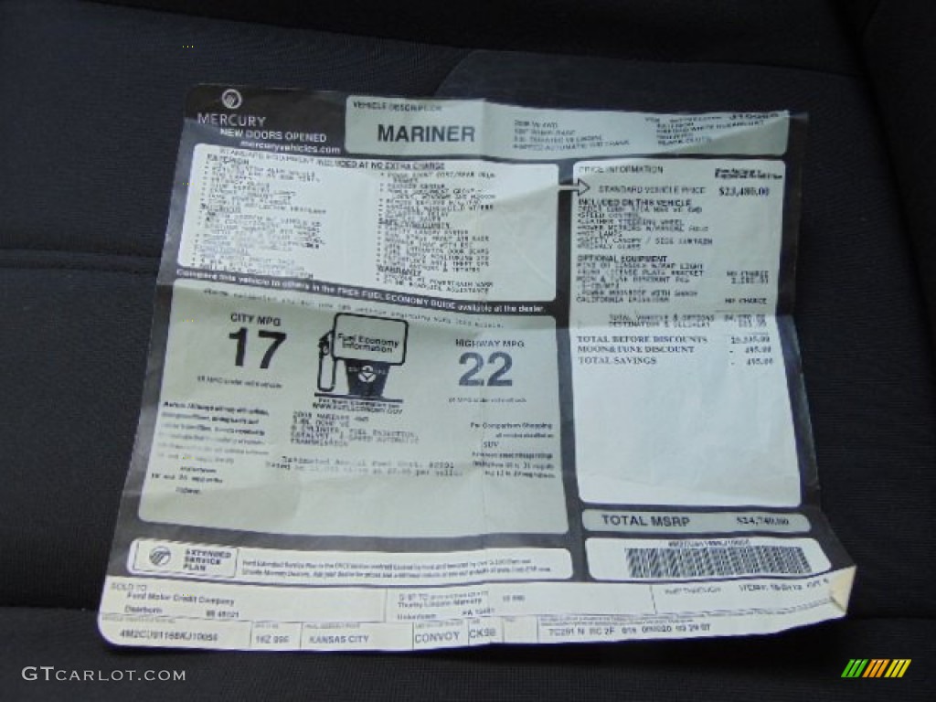 2008 Mercury Mariner V6 4WD Window Sticker Photo #95980414
