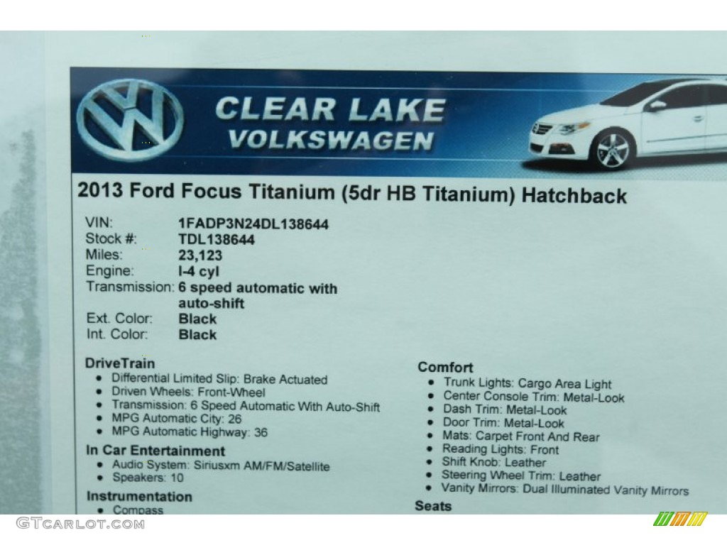 2013 Focus Titanium Hatchback - Tuxedo Black / Charcoal Black photo #44