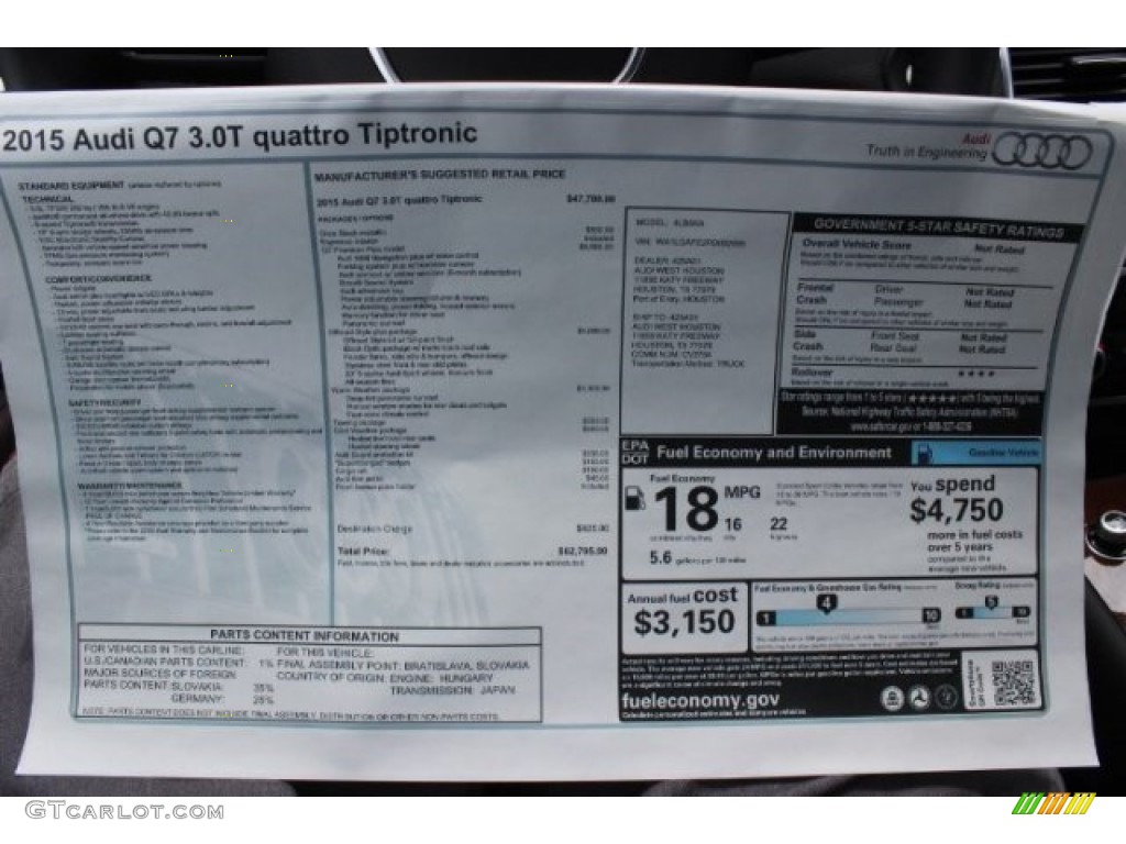 2015 Audi Q7 3.0 Premium Plus quattro Window Sticker Photo #95985391
