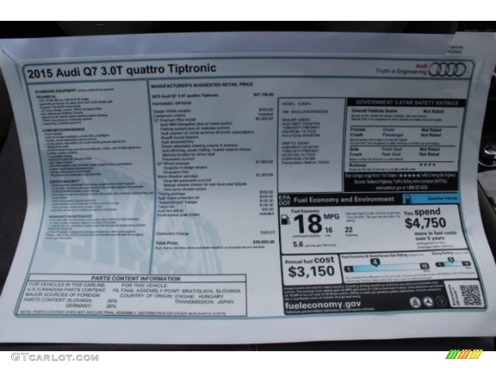 2015 Audi Q7 3.0 Premium Plus quattro Window Sticker Photo #95985613