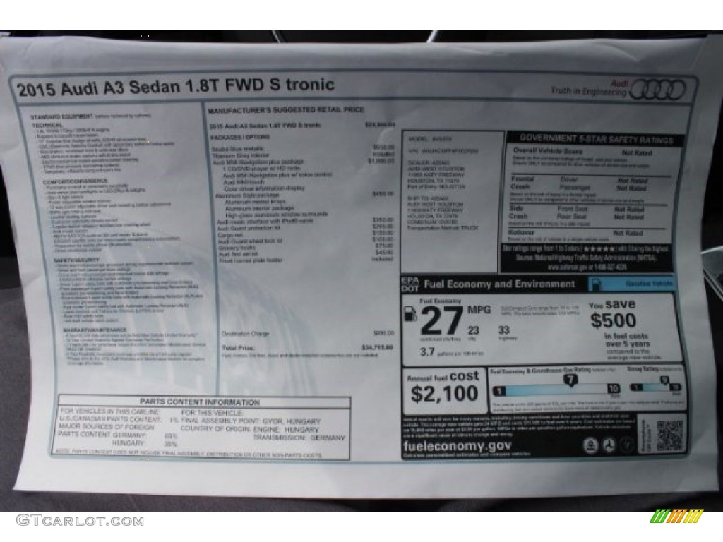 2015 Audi A3 1.8 Premium Window Sticker Photo #95986183