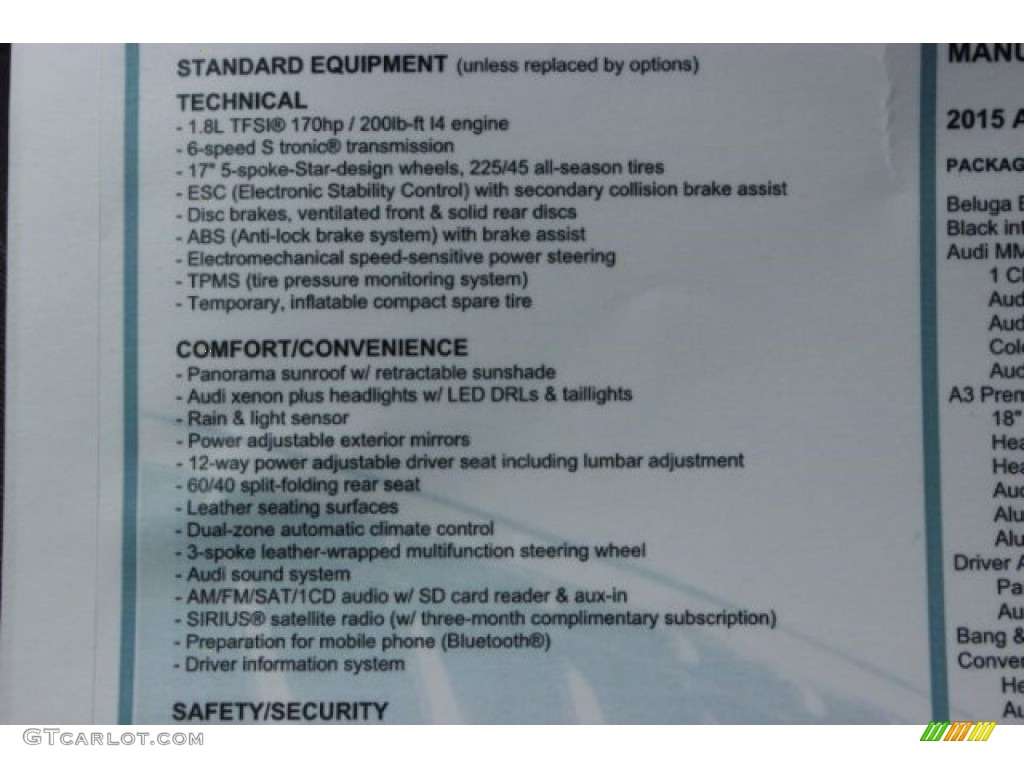 2015 Audi A3 1.8 Premium Plus Window Sticker Photo #95986387